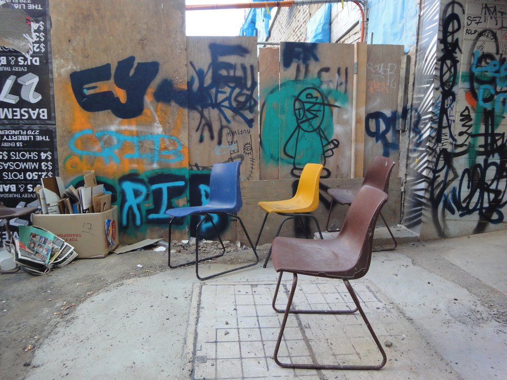 Random chairs behind Cherry Bar on AC/DC Lane in Melbourne, Australia.
