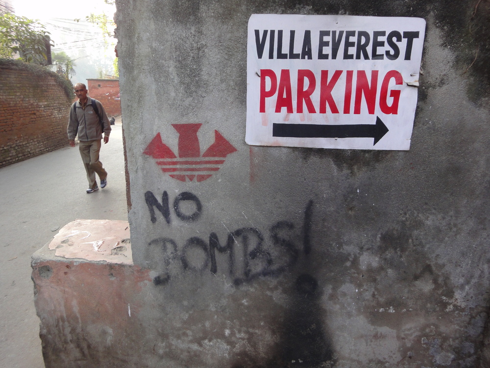 A hidden message on a street wall in Kathmandu, Nepal. 