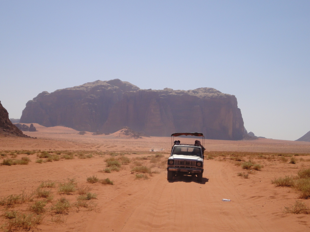 Cutting our way through the desert at Wadi Rum.