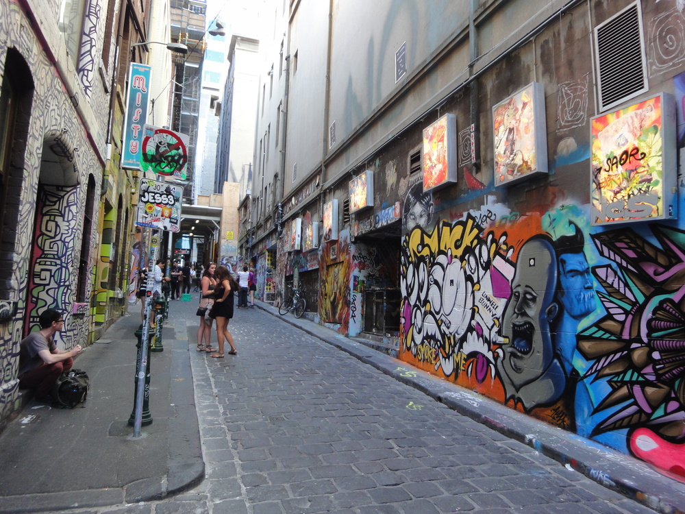 Checking out Melbourne's street art laneways - all for free!